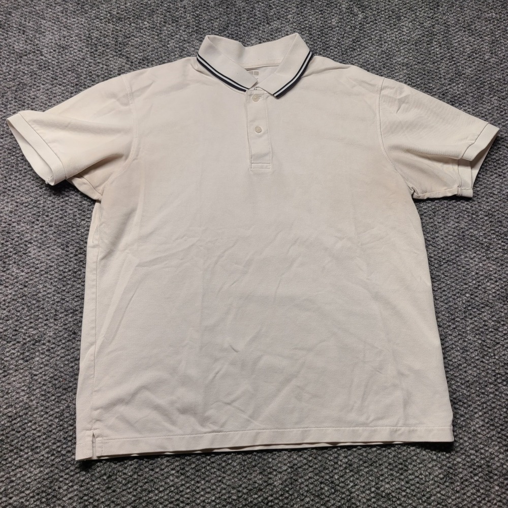 Uniqlo Mens Pique Polo Shirt Beige Short Sleeve Tipped Collar 469052 Large